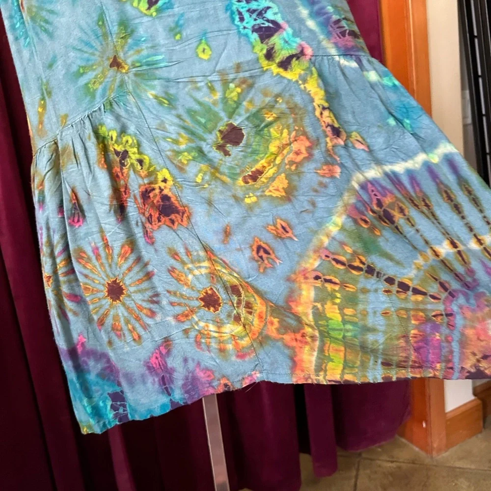 Sacred Threads Tie Dye Tank Tunic one size w/gather details on side square neck - Picture 6 of 11